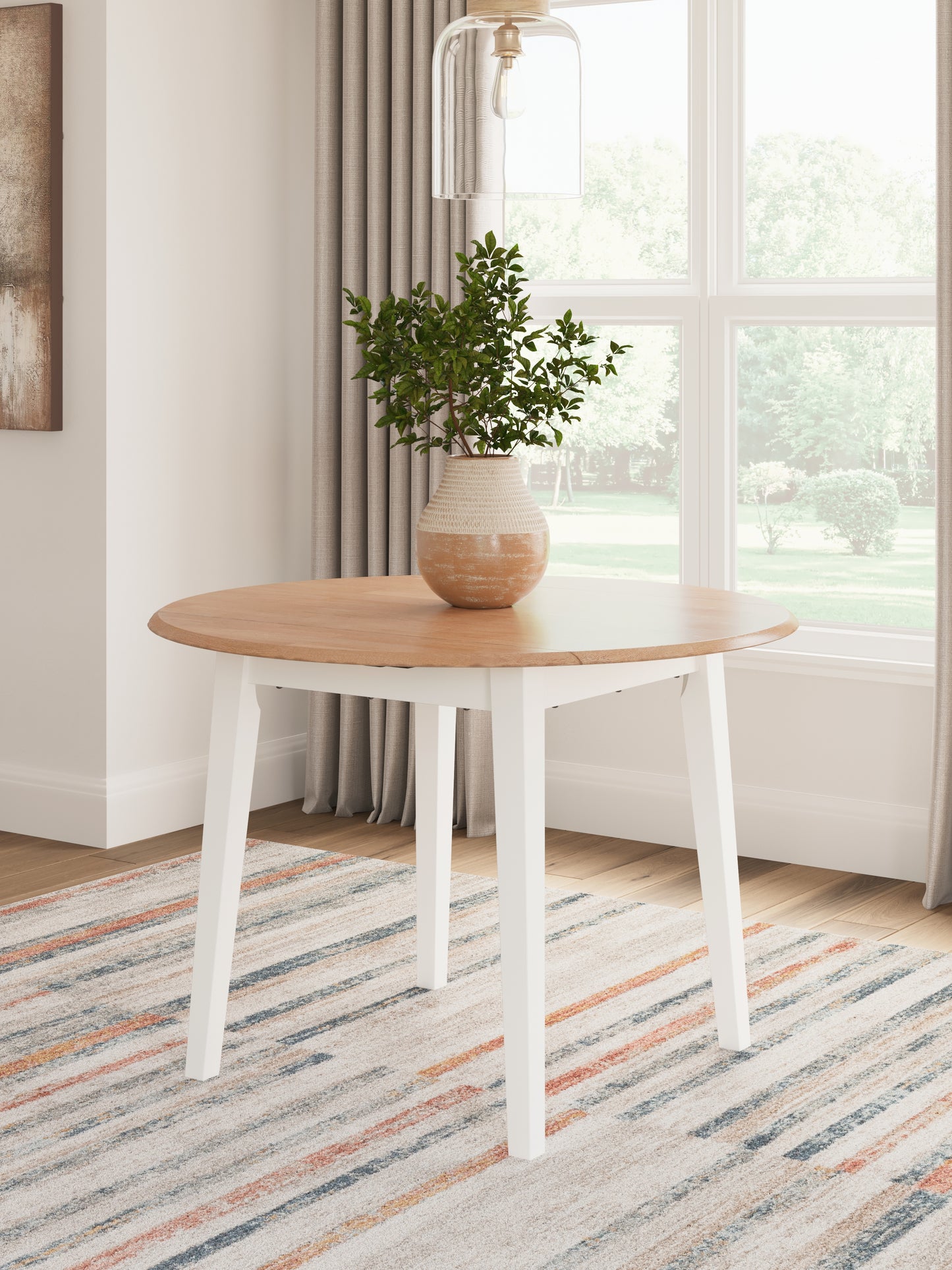 Lakeland Furniture Outlet - Ashley Furniture - Gesthaven Dining Room - Round DRM Drop Leaf Table / Natural/White - D398-15
