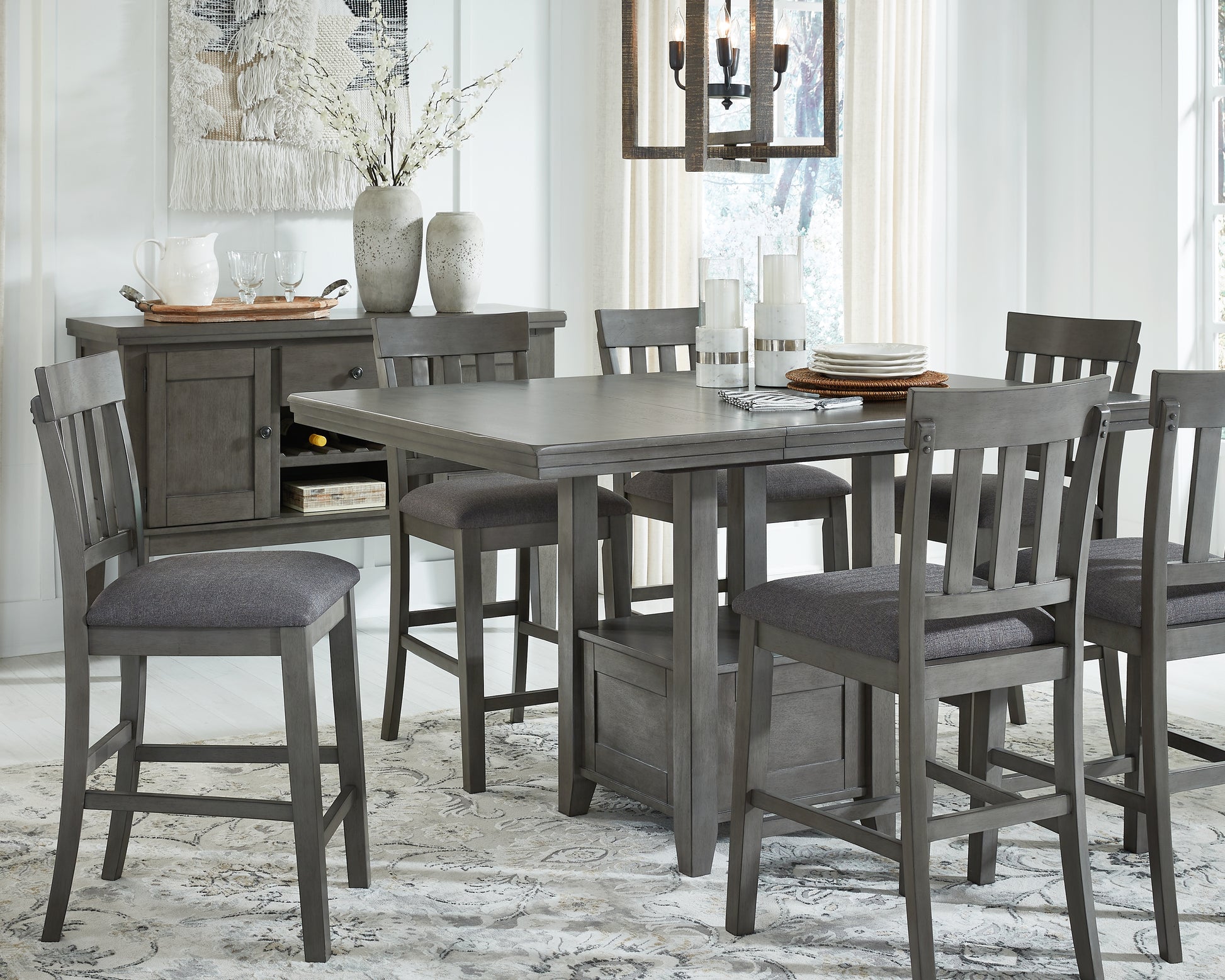 Lakeland Furniture Outlet - Ashley Furniture - Hallanden Dining Room - RECT DRM Counter EXT Table / Gray - D589-42