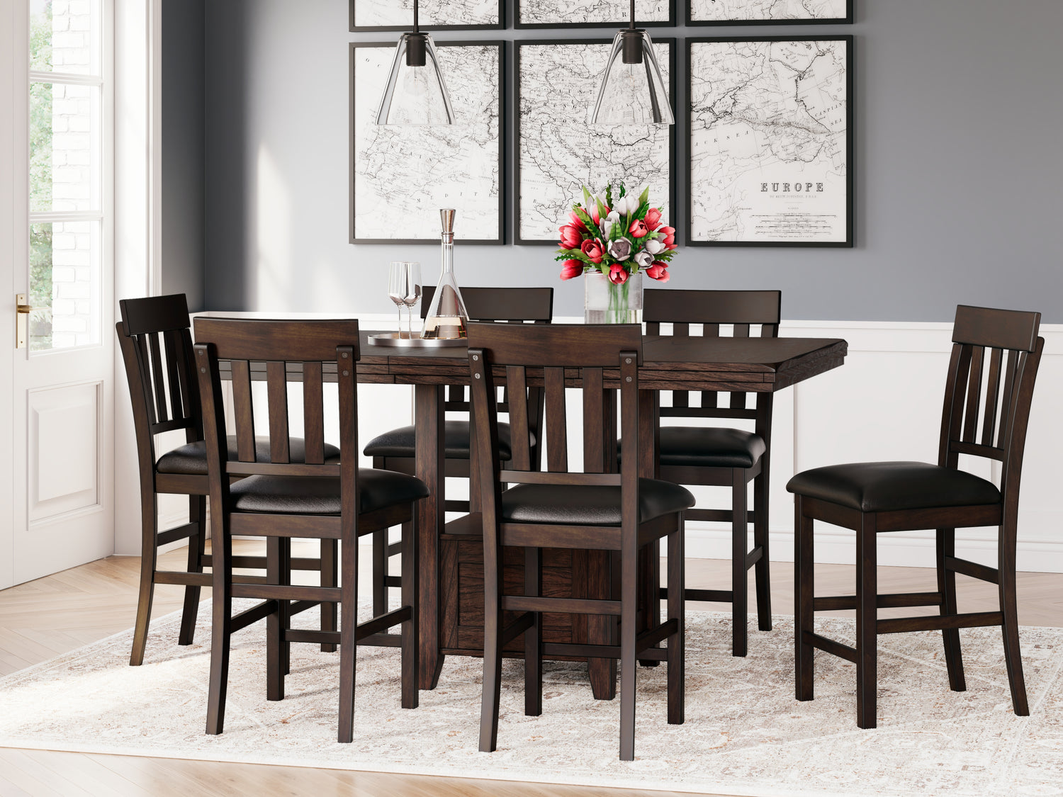 Lakeland Furniture Outlet - Ashley Furniture - Haddigan Dining Room - RECT DRM Counter EXT Table / Dark Brown - D596-42