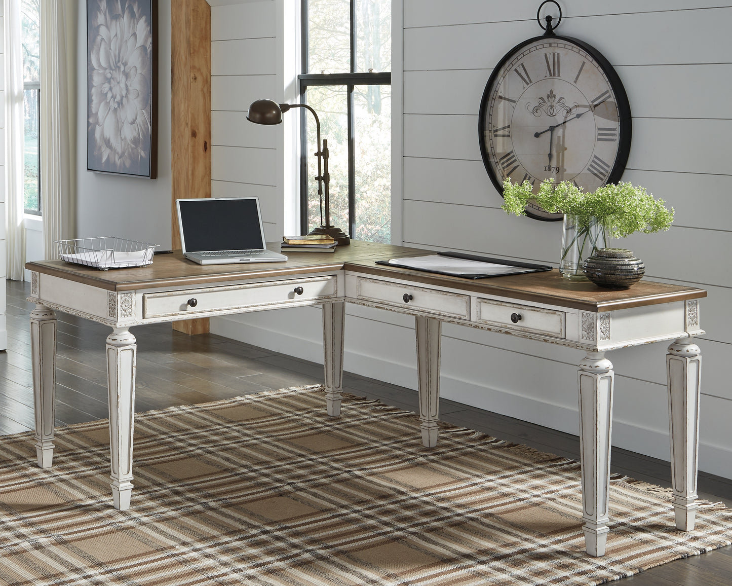 Lakeland Furniture Outlet - Ashley Furniture - Realyn Office Desk - 2-Piece Home Office Desk / White/Brown - H743H1