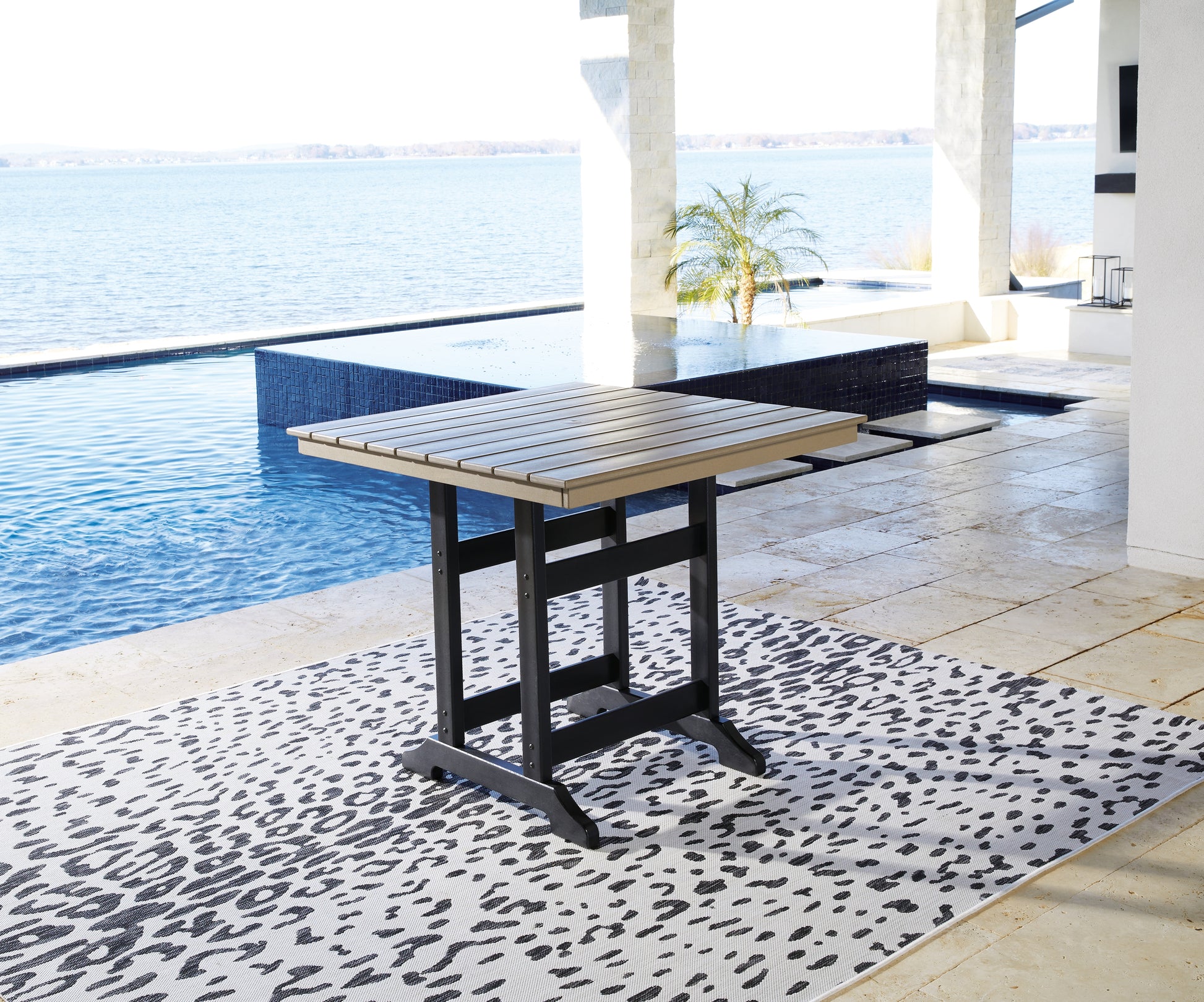 Lakeland Furniture Outlet - Ashley Furniture - Fairen Trail Outdoor - Square Counter TBL w/UMB OPT / Black/Driftwood - P211-632
