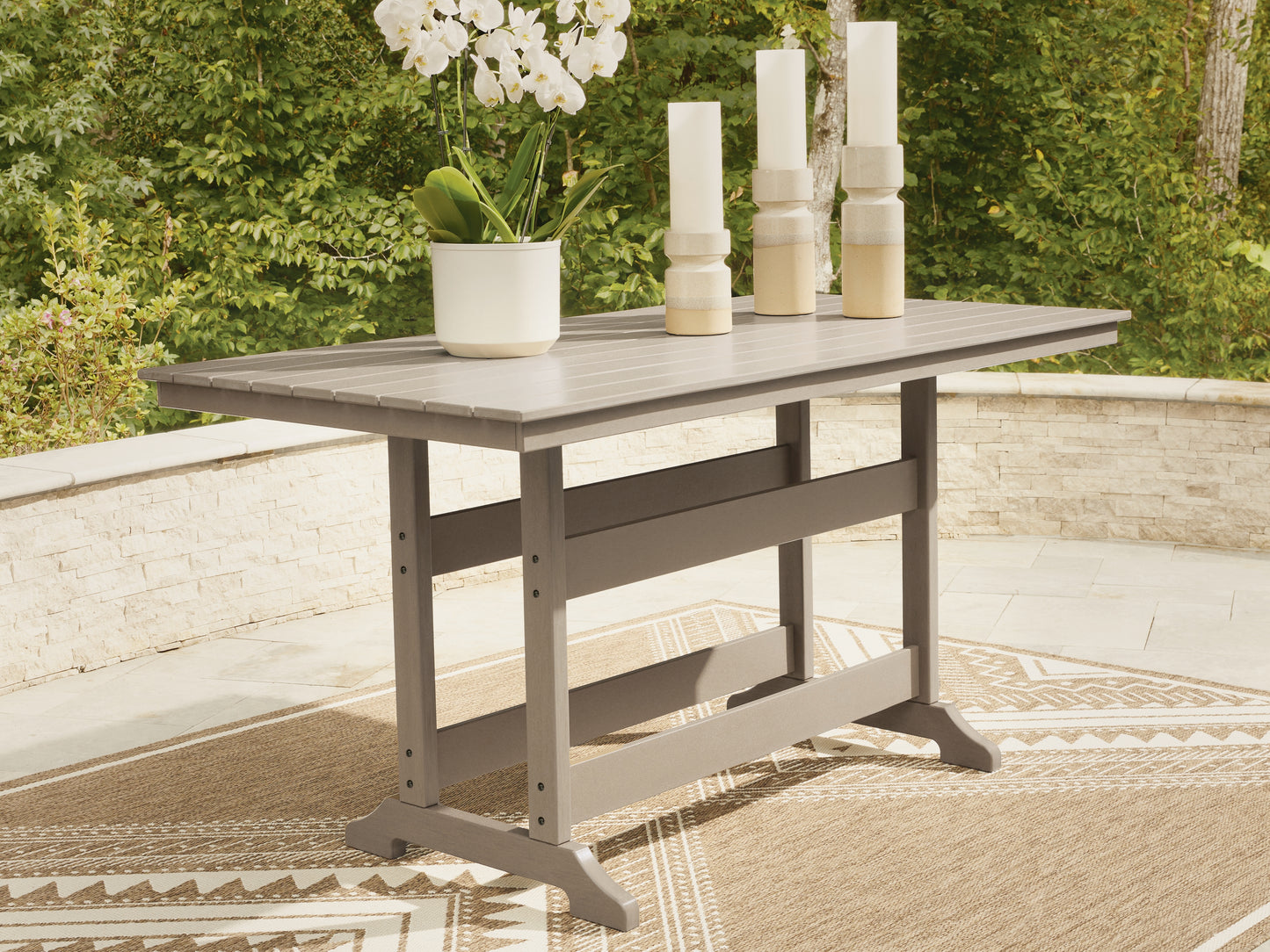 Lakeland Furniture Outlet - Ashley Furniture - Seacliff Beach Outdoor - RECT COUNTER TABLE W/UMB OPT / Medium Brown - PCP228-642