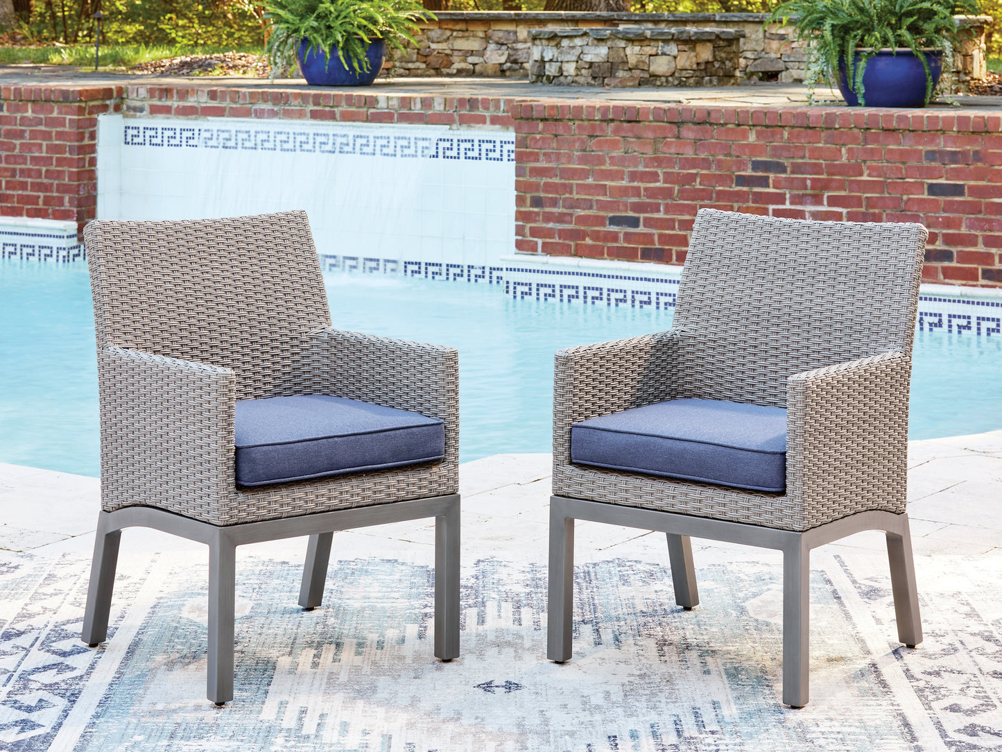 Lakeland Furniture Outlet - Ashley Furniture - Half Moon Beach Outdoor - Arm Chair With Cushion (Set of 2) / Blue/Gray - PCP418-601A