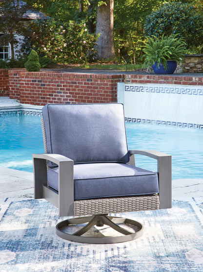 Lakeland Furniture Outlet - Ashley Furniture - Half Moon Beach Outdoor - Swivel Lounge w/ Cushion / Blue/Gray - PCP418-821