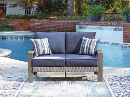Lakeland Furniture Outlet - Ashley Furniture - Half Moon Beach Outdoor - Loveseat w/Cushion / Blue/Gray - PCP418-835