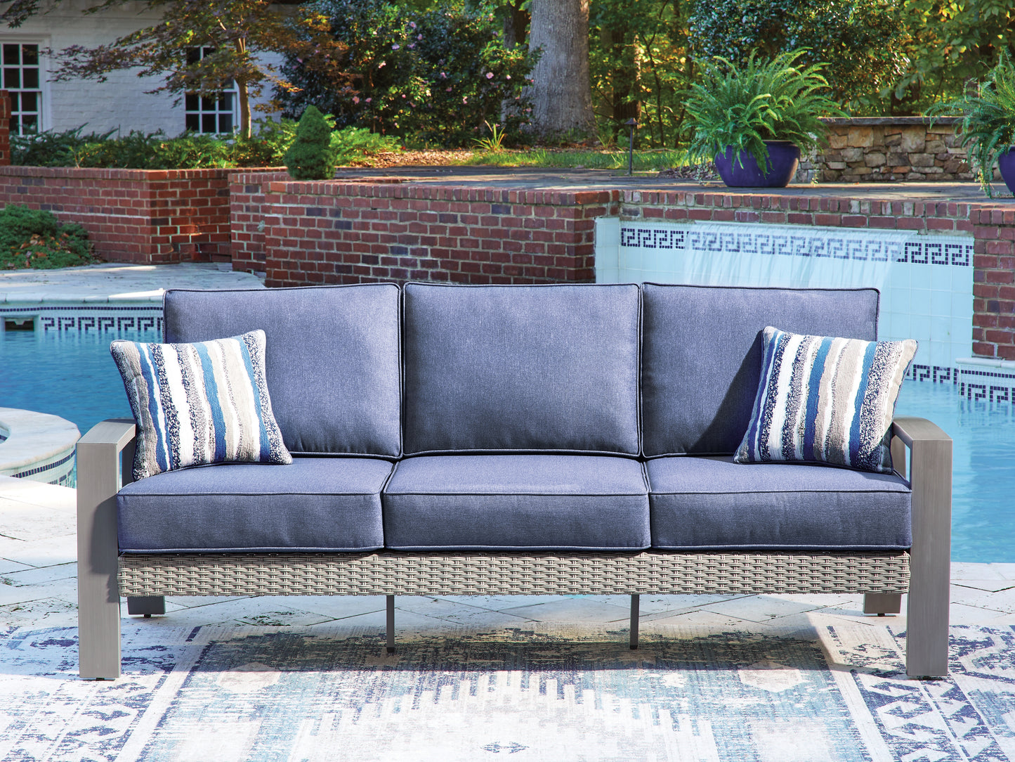 Lakeland Furniture Outlet - Ashley Furniture - Half Moon Beach Outdoor - Sofa with Cushion / Blue/Gray - PCP418-838