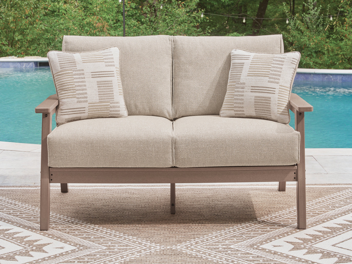 Lakeland Furniture Outlet - Ashley Furniture - Grover Beach Outdoor - Loveseat w/Cushion / Driftwood - PCP422-835
