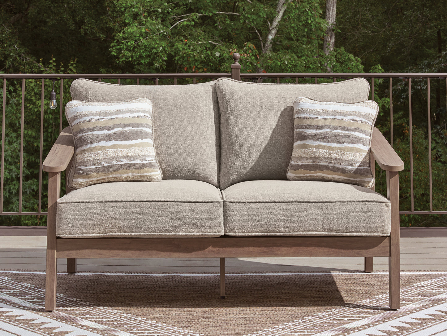 Lakeland Furniture Outlet - Ashley Furniture - Harmony Headlands Outdoor - Loveseat w/Cushion / Natural/Gray - PCP428-835