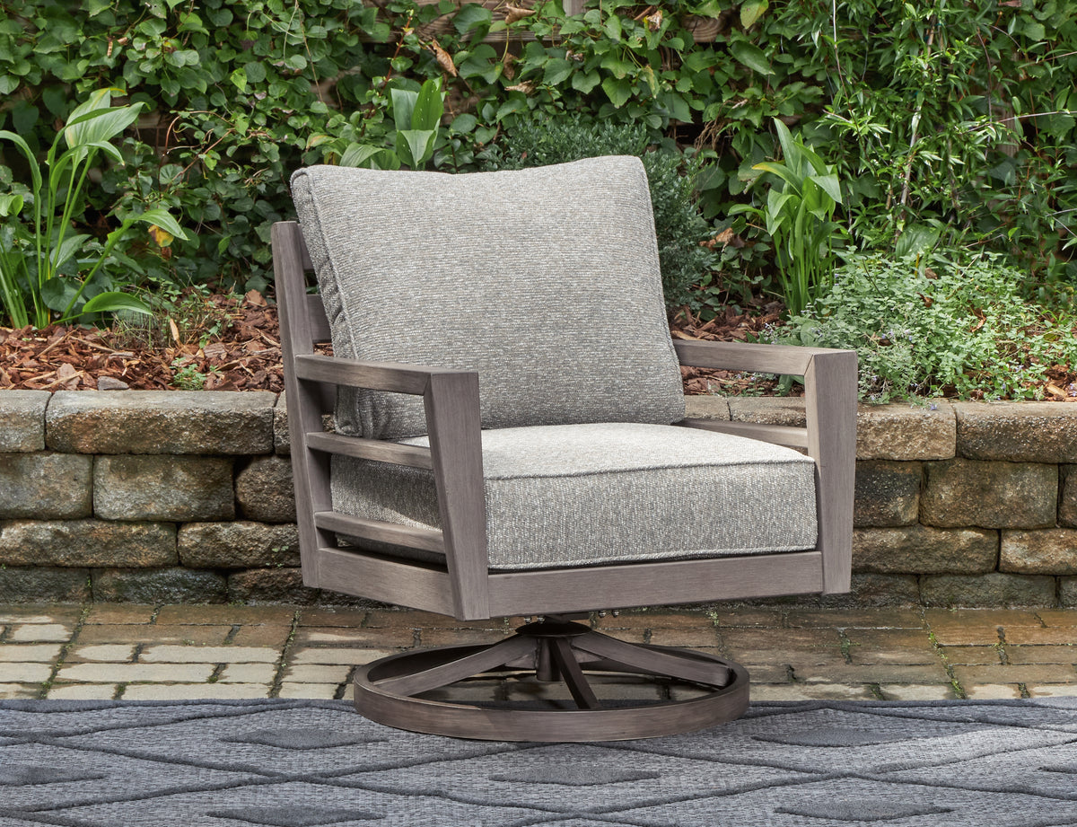 Lakeland Furniture Outlet - Ashley Furniture - Hillside Barn Outdoor - Swivel Lounge w/ Cushion / Gray/Brown - P564-821