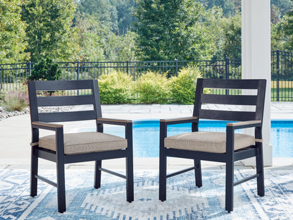 Lakeland Furniture Outlet - Ashley Furniture - East Beach Outdoor - Arm Chair With Cushion (Set of 2) / Navy Blue/Driftwood - PCP587-601A