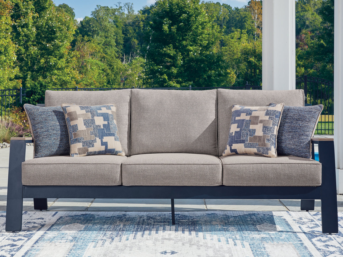 Lakeland Furniture Outlet - Ashley Furniture - East Beach Outdoor - Sofa with Cushion / Navy Blue/Driftwood - PCP587-838