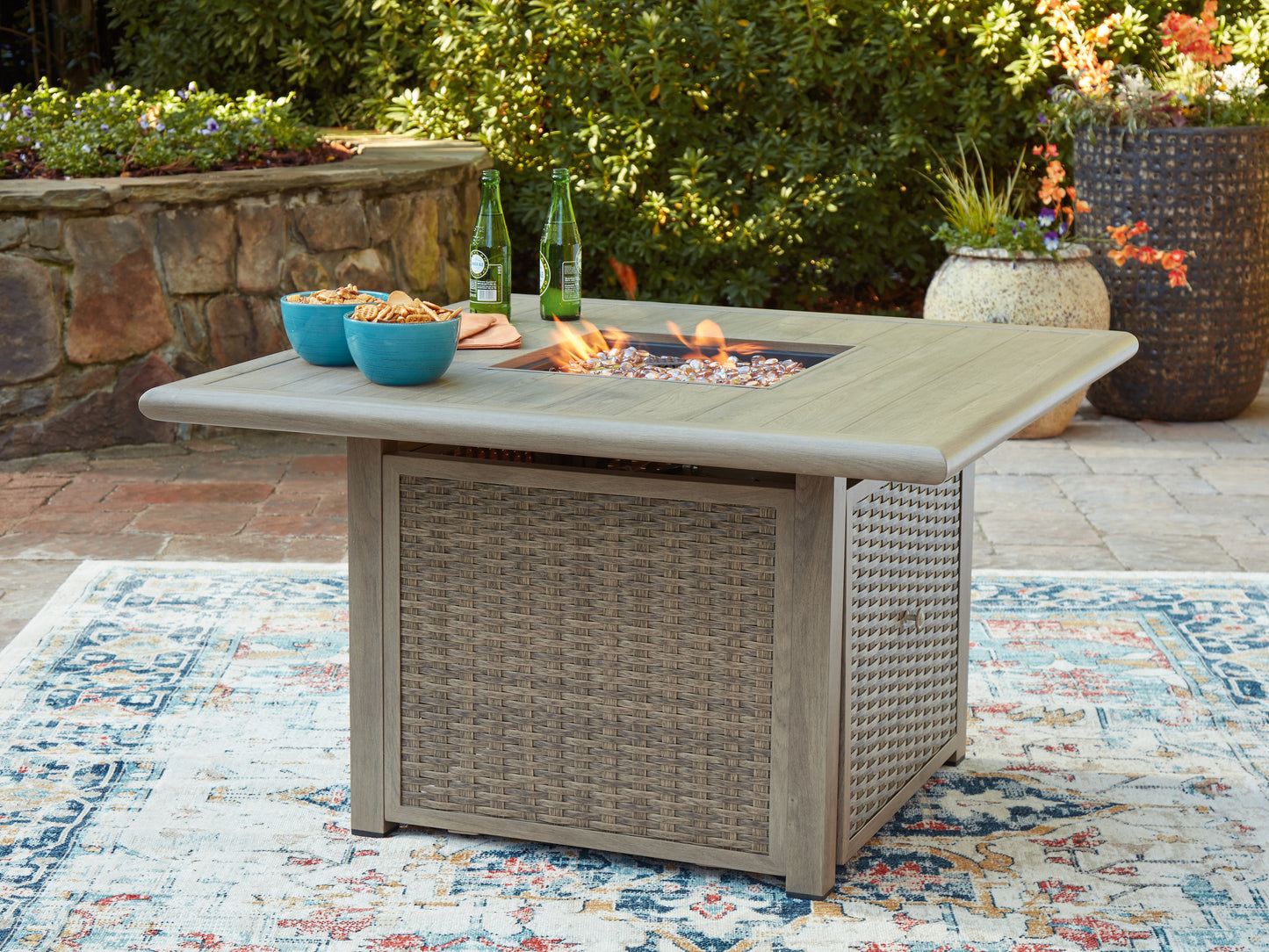 Lakeland Furniture Outlet - Ashley Furniture - Cliff Trails Outdoor - Square Fire Pit Table / Beige - PCP690-772