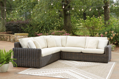 Lakeland Furniture Outlet - Ashley Furniture - Kimora Outdoor - 3-Piece Outdoor Sectional / Beige/Dark Brown - P711P1