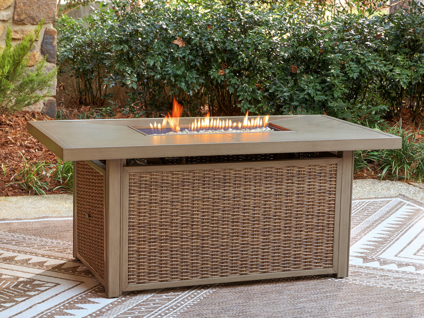 Lakeland Furniture Outlet - Ashley Furniture - Laguna Heights Outdoor - Rectangular Fire Pit Table / Beige - PCP790-773