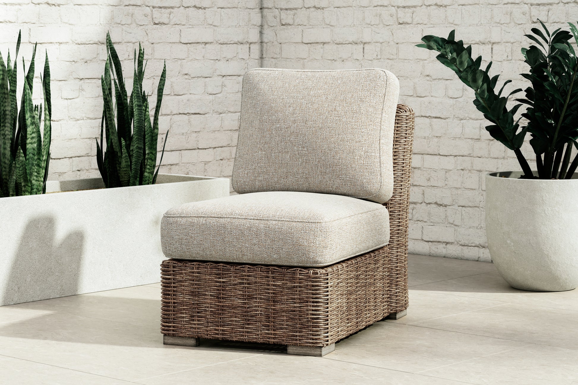 Lakeland Furniture Outlet - Ashley Furniture - Beachcroft Outdoor - Armless Chair w/Cushion / Beige - P791-846