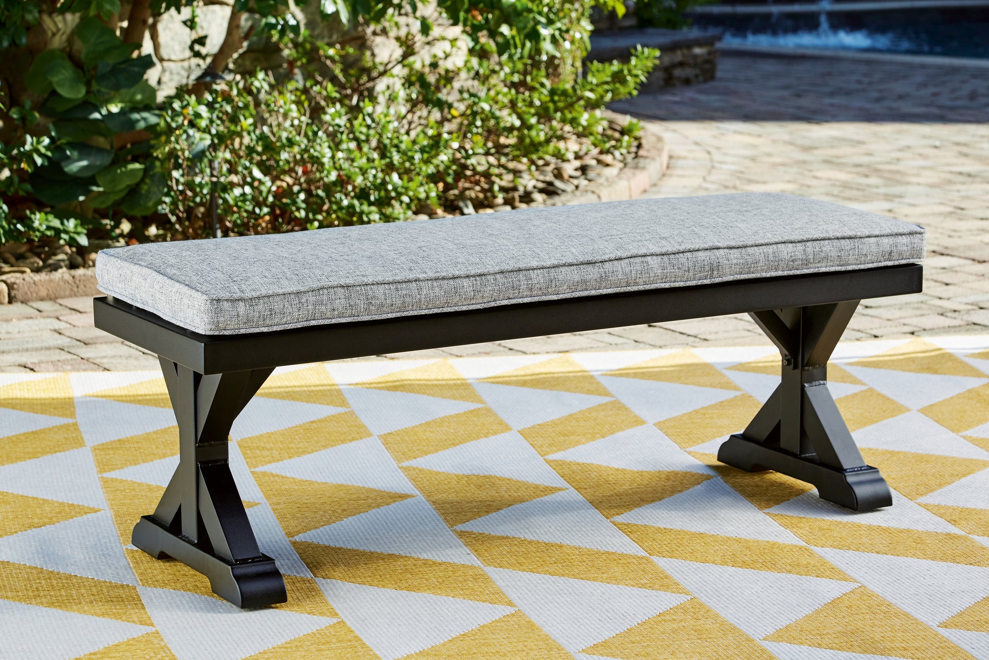 Lakeland Furniture Outlet - Ashley Furniture - Beachcroft Outdoor - Bench with Cushion / Black/Light Gray - P792-600