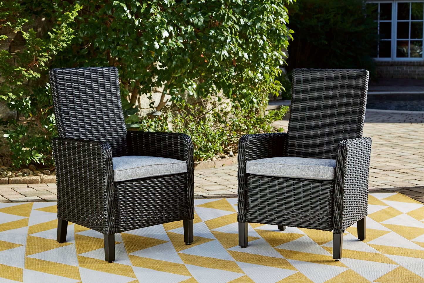 Lakeland Furniture Outlet - Ashley Furniture - Beachcroft Outdoor - Arm Chair With Cushion (Set of 2) / Black/Light Gray - P792-601A