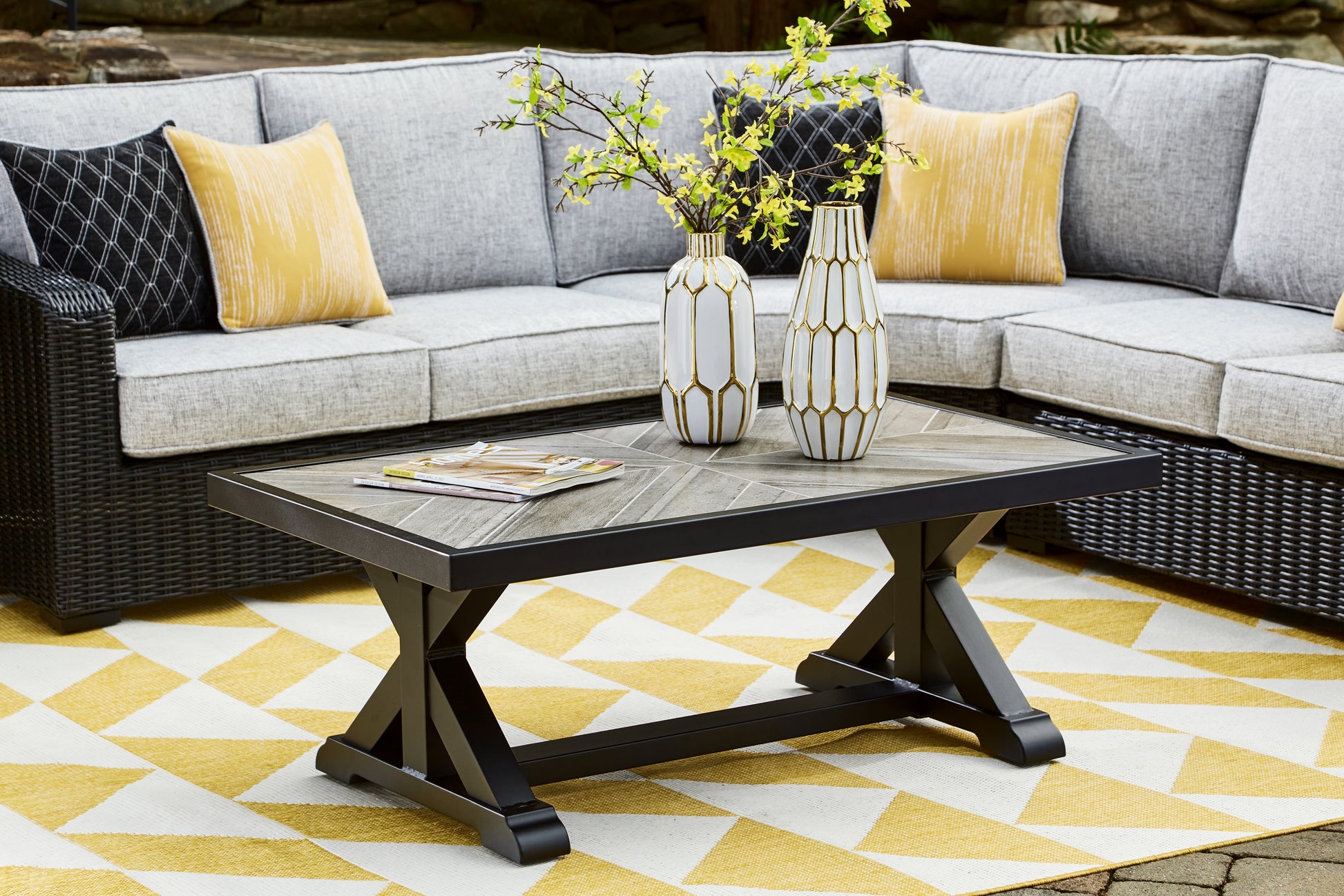 Lakeland Furniture Outlet - Ashley Furniture - Beachcroft Outdoor - Rectangular Cocktail Table / Black/Light Gray - P792-701