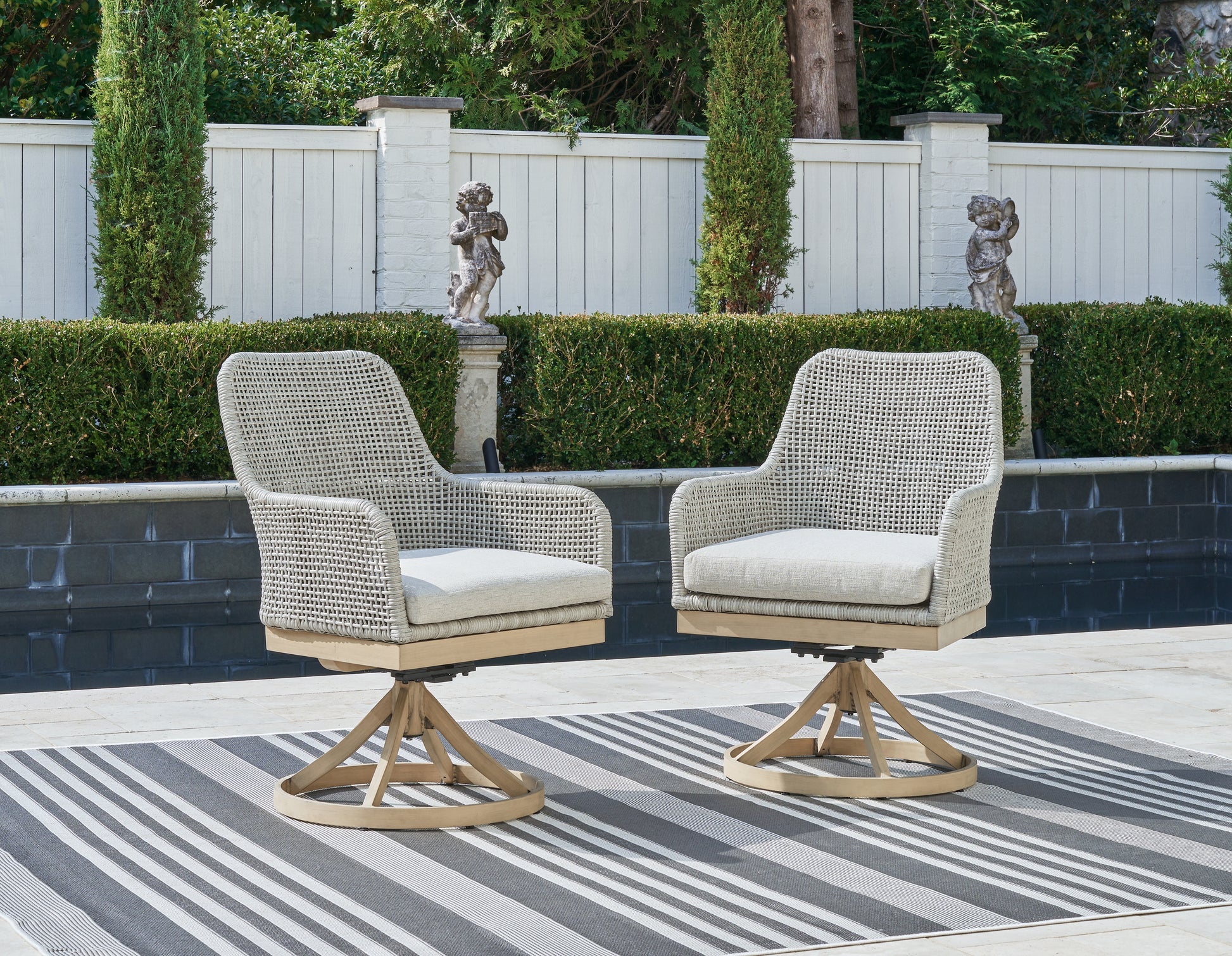 Lakeland Furniture Outlet - Ashley Furniture - Seton Creek Outdoor - Swivel Chair w/Cushion (Set of 2) / Gray - P798-602A