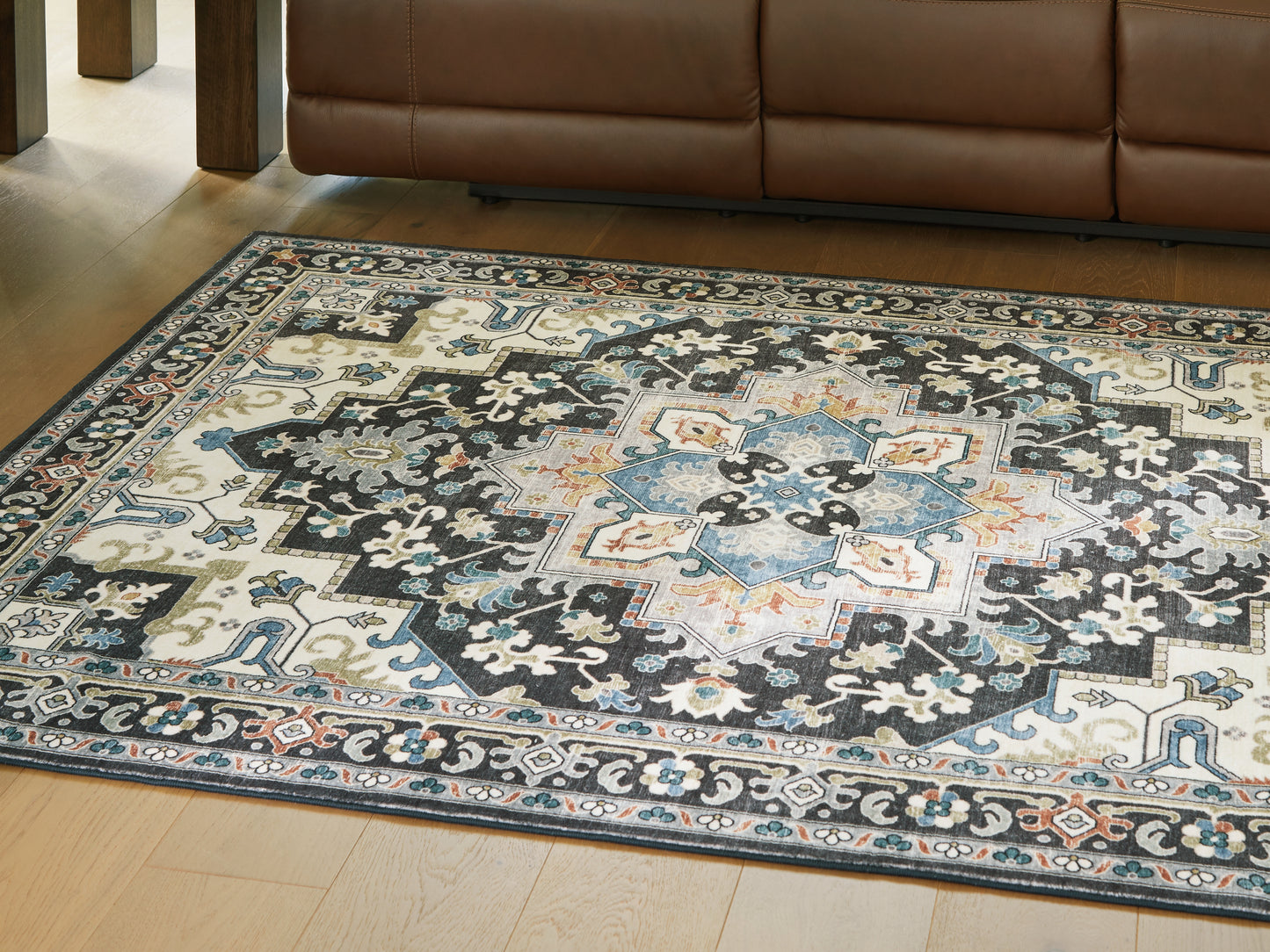 Lakeland Furniture Outlet - Ashley Furniture - Leningston Rug - 5' x 7' Washable Rug / Black/Cream/Blue - R407062