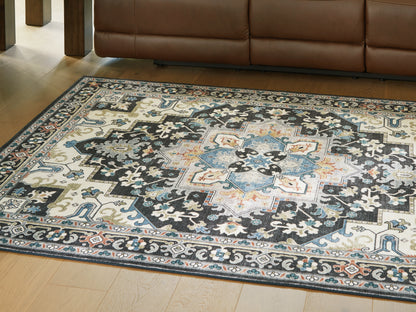 Lakeland Furniture Outlet - Ashley Furniture - Leningston Rug - 5' x 7' Washable Rug / Black/Cream/Blue - R407062