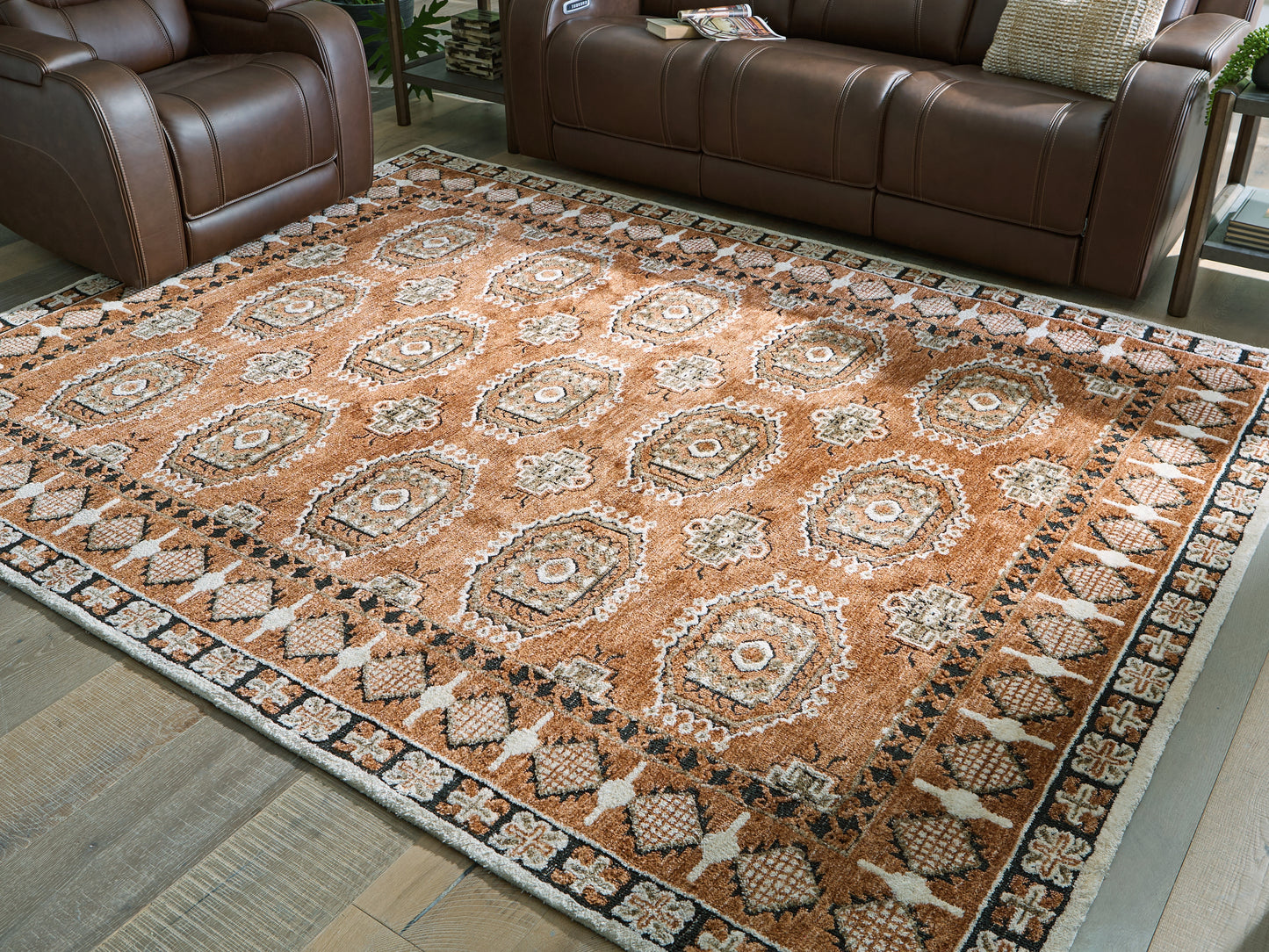 Lakeland Furniture Outlet - Ashley Furniture - Qaabiz Rug - 7'8" x 10' Area Rug / Sienna/Ivory/Black - R407521