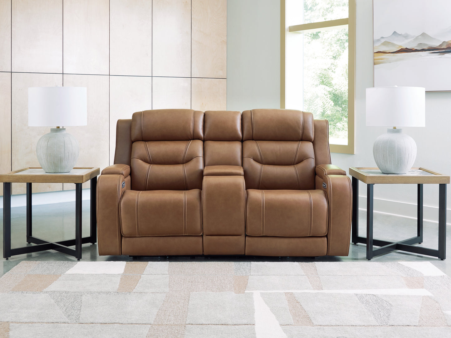 Lakeland Furniture Outlet - Ashley Furniture - Knightington Living Room - PWR REC Love w/Audio Seating / Caramel - PCU1160018A