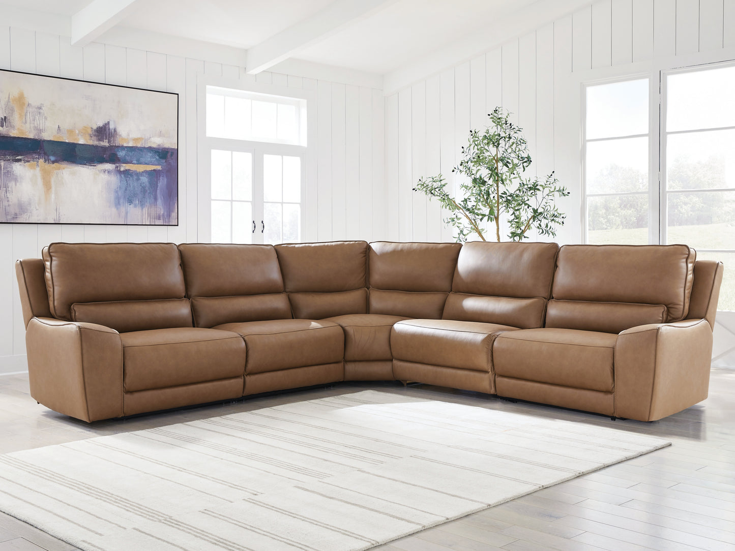 Lakeland Furniture Outlet - Ashley Furniture - DeepWakes Sectional - 5-Piece Power Reclining Sectional / Caramel - PCU62606S8