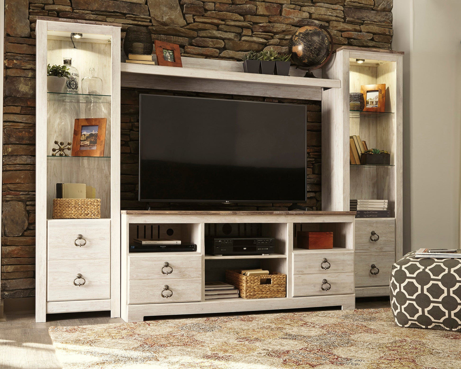 Lakeland Furniture Outlet - Ashley Furniture - Willowton Entertainment Center - 4-Piece Entertainment Center / Whitewash - W267W3