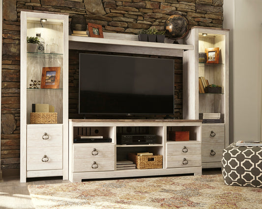 Lakeland Furniture Outlet - Ashley Furniture - Willowton Entertainment Center - 4-Piece Entertainment Center / Whitewash - W267W3