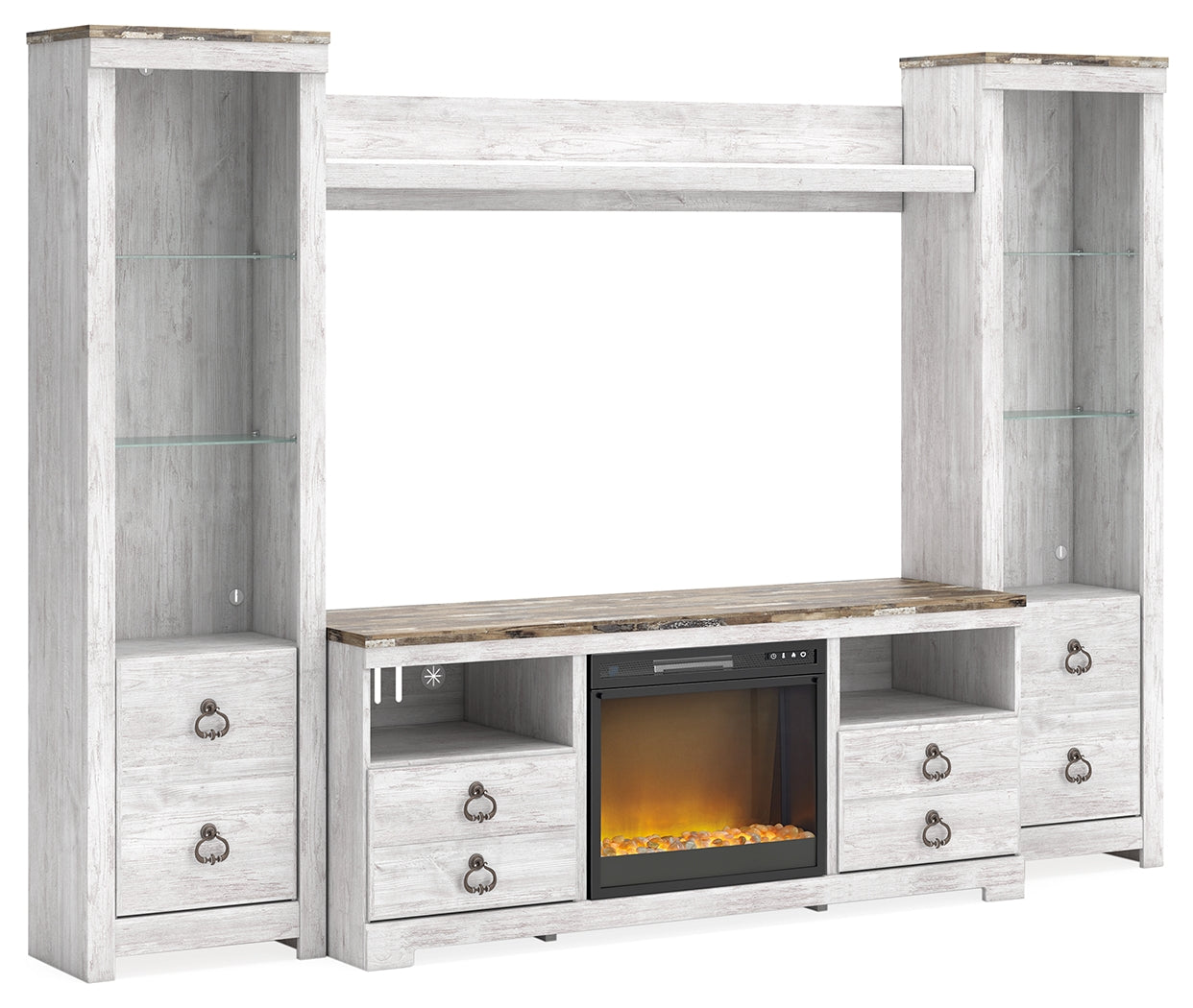 Lakeland Furniture Outlet - Ashley Furniture - Willowton 4-Piece Entertainment Center with Electric Fireplace - 4-Piece Entertainment Center with Electric Fireplace - W267W4