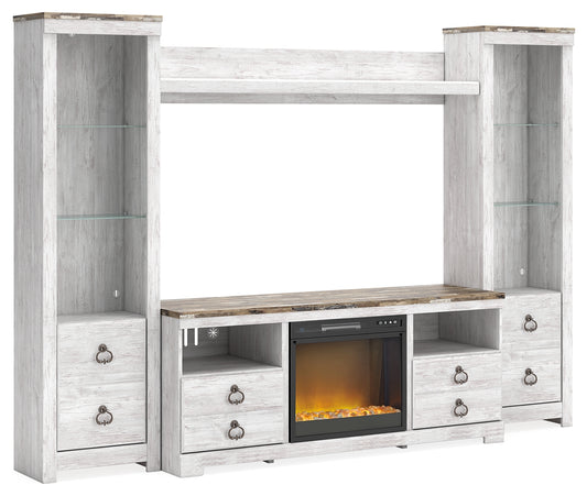 Lakeland Furniture Outlet - Ashley Furniture - Willowton 4-Piece Entertainment Center with Electric Fireplace - 4-Piece Entertainment Center with Electric Fireplace - W267W4