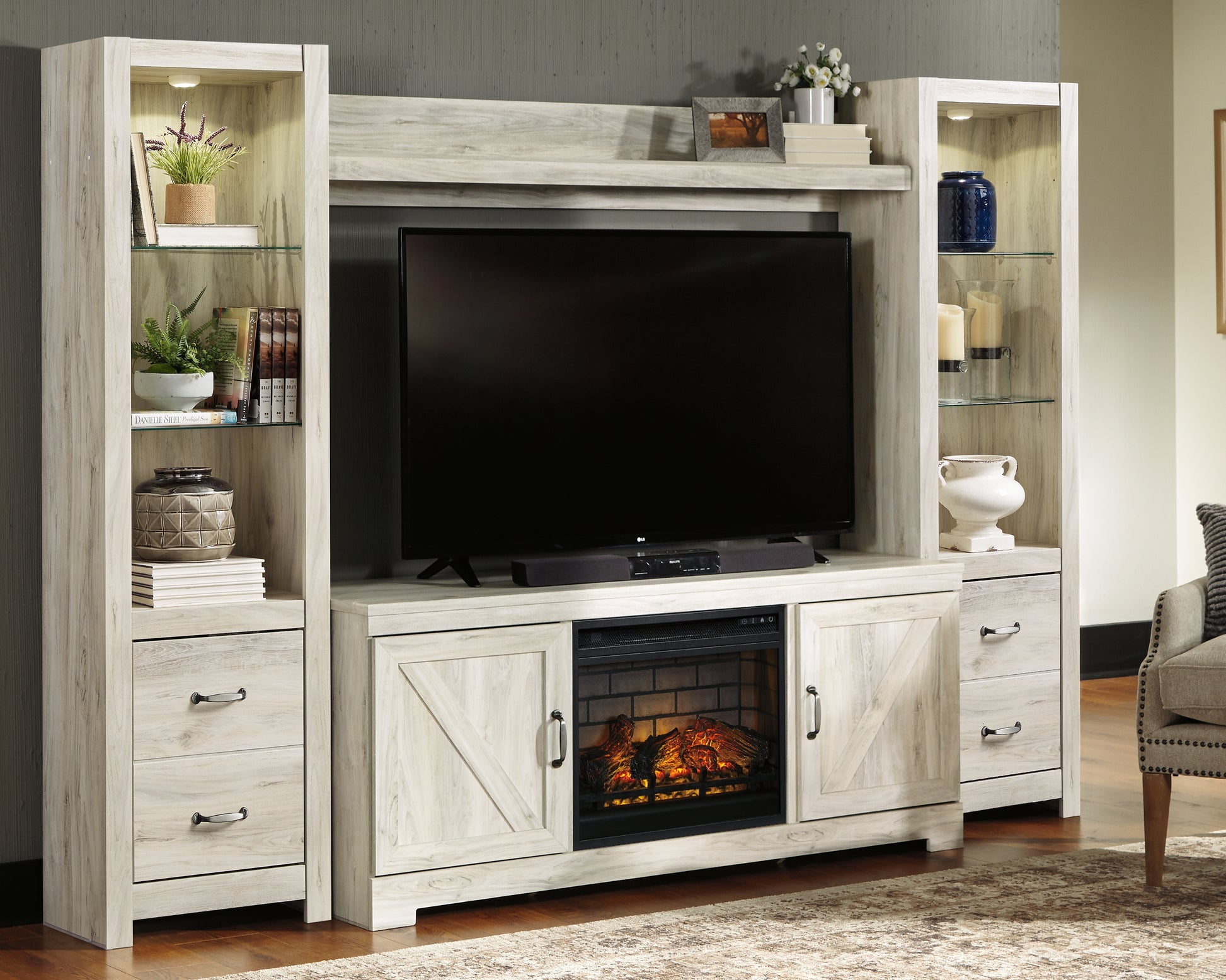 Lakeland Furniture Outlet - Ashley Furniture - Bellaby 4-Piece Entertainment Center with Electric Fireplace - 4-Piece Entertainment Center with Electric Fireplace - W331W8