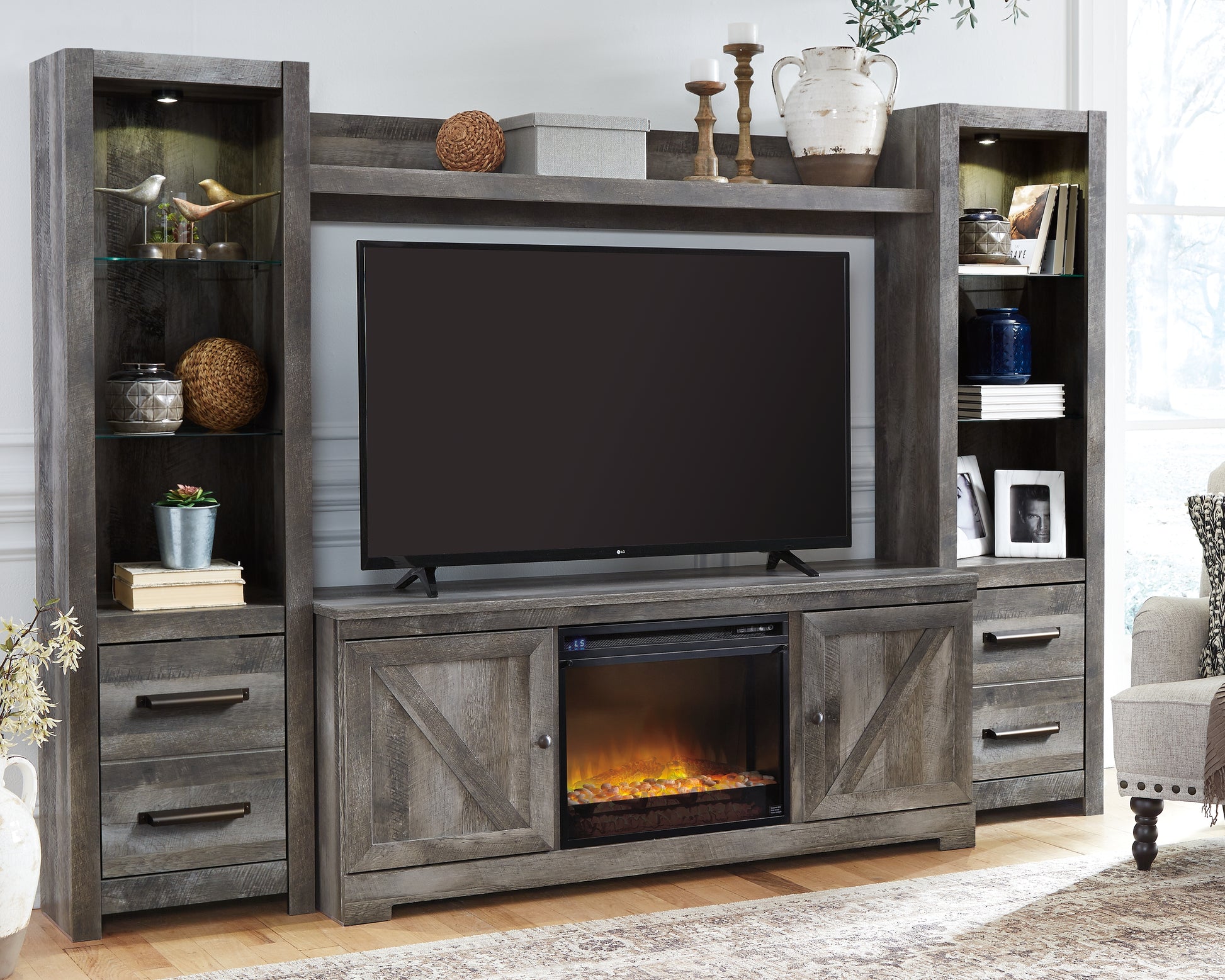 Lakeland Furniture Outlet - Ashley Furniture - Wynnlow 4-Piece Entertainment Center with Electric Fireplace - 4-Piece Entertainment Center with Electric Fireplace - W440W5