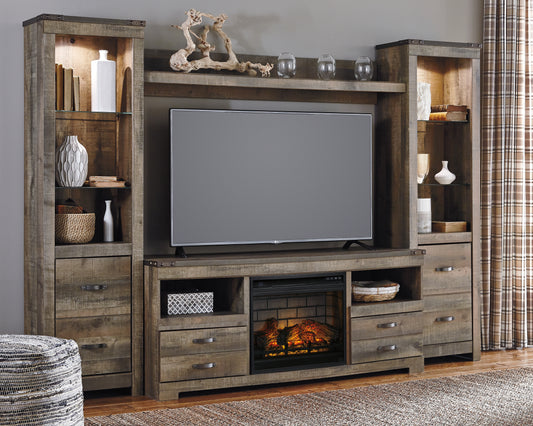 Lakeland Furniture Outlet - Ashley Furniture - Trinell 4-Piece Entertainment Center with Electric Fireplace - 4-Piece Entertainment Center with Electric Fireplace / Brown - W446W8
